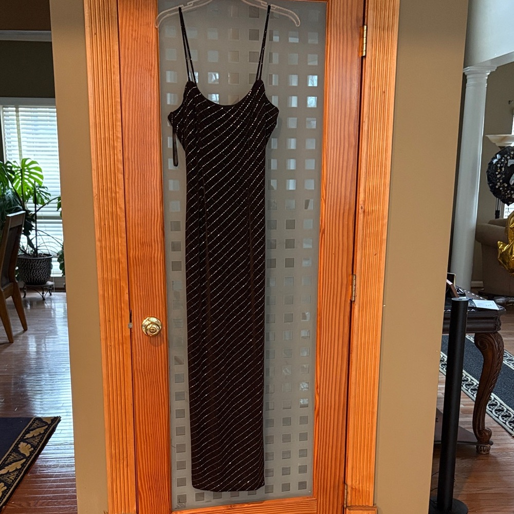 Strappy Maxi Dress with Subtle Stripe Detail - Black